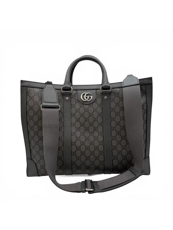 Other - Gucci GG Supreme Monogram Tote Bag With Web Strap Gray Black